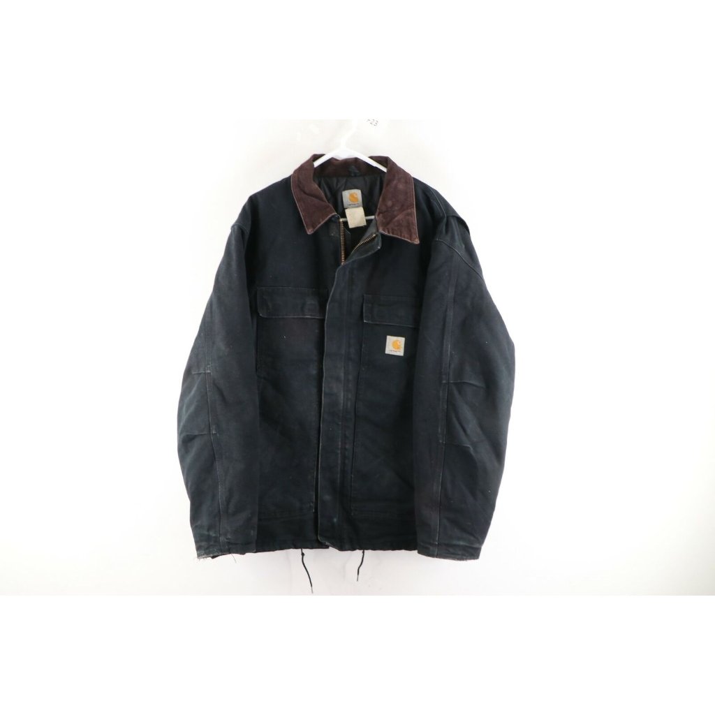 Vintage Carhartt Mens 46t Spell Out Quilt Lined Thrashed Chore Barn Jacket Black